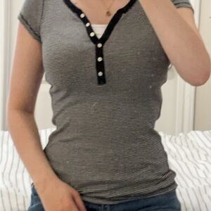 Aeropostale Black and White Striped Short Sleeve Top